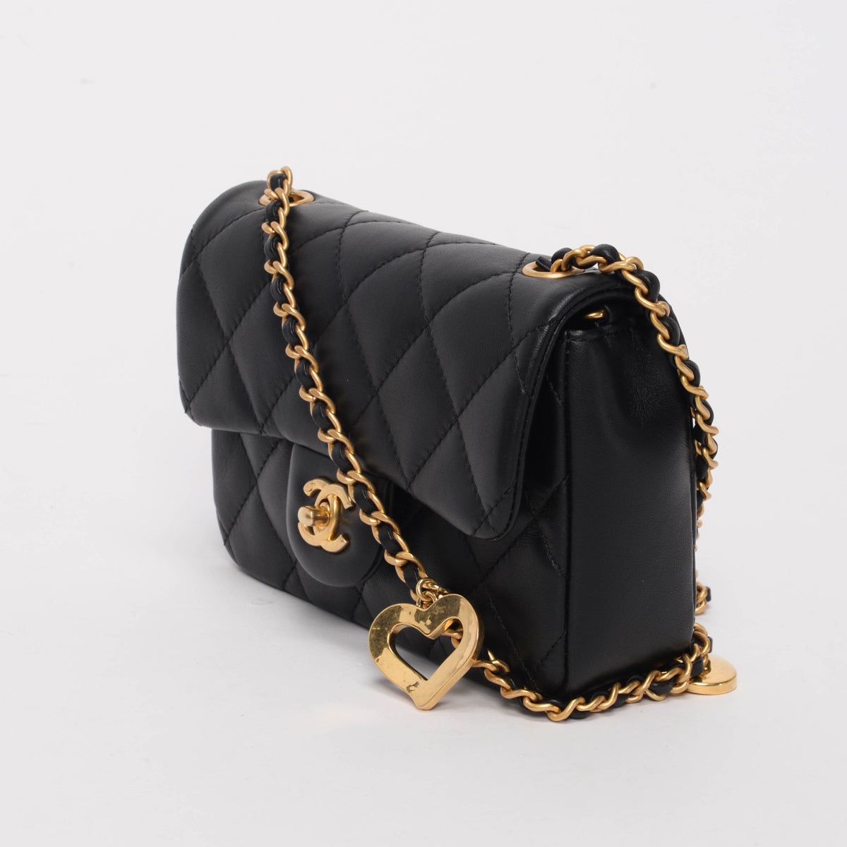 Chanel Black Lambskin Mini Rectangular Heart Flap Bag - Rovelle Bags