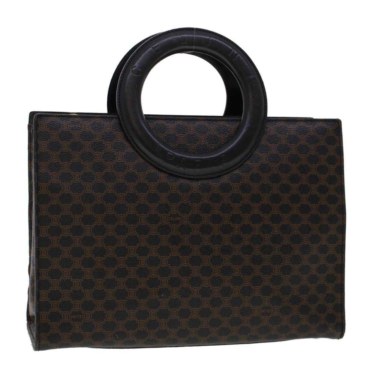 Luxury CELINE Macadam Canvas Hand Bag PVC Leather Black 45906