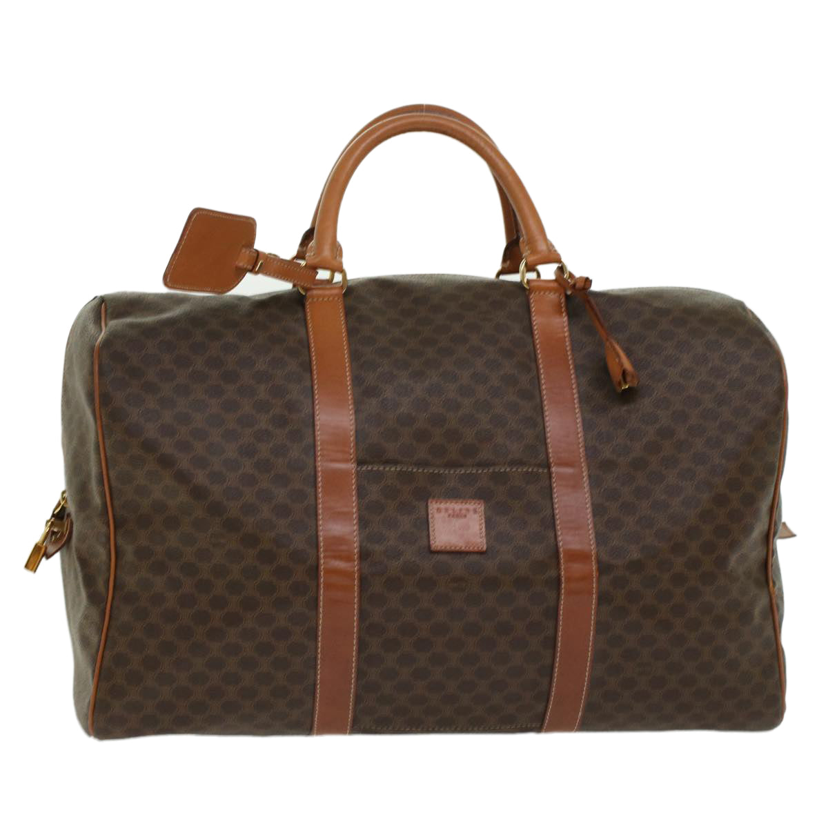 Luxury CELINE Macadam Canvas Boston Bag PVC Leather Brown 45969