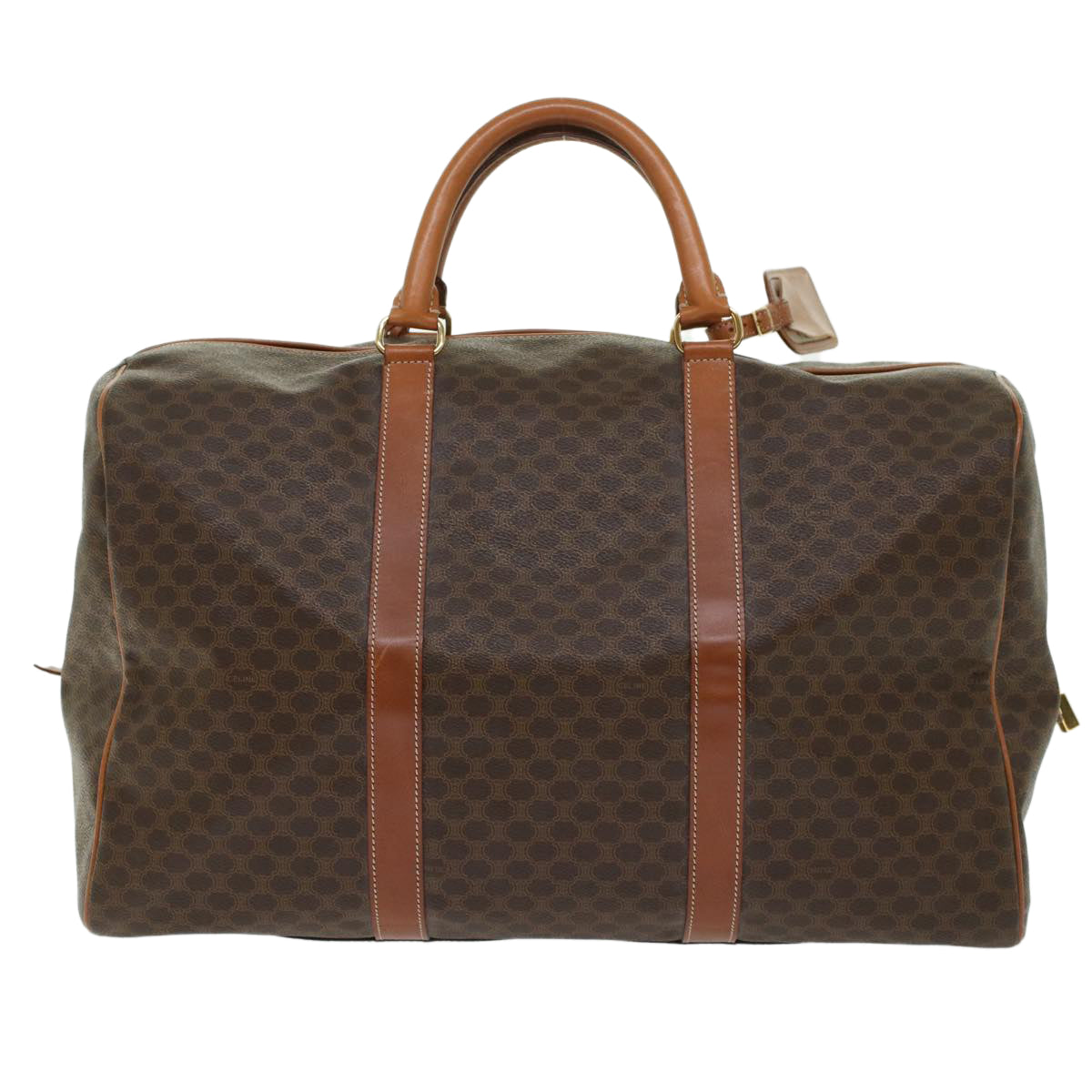 Luxury CELINE Macadam Canvas Boston Bag PVC Leather Brown 45969