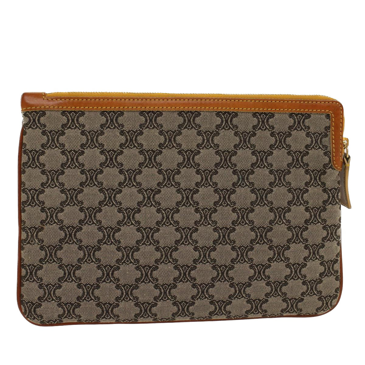 Luxury CELINE Paris Macadam Clutch Bag Canvas Leather Beige Brown 45981