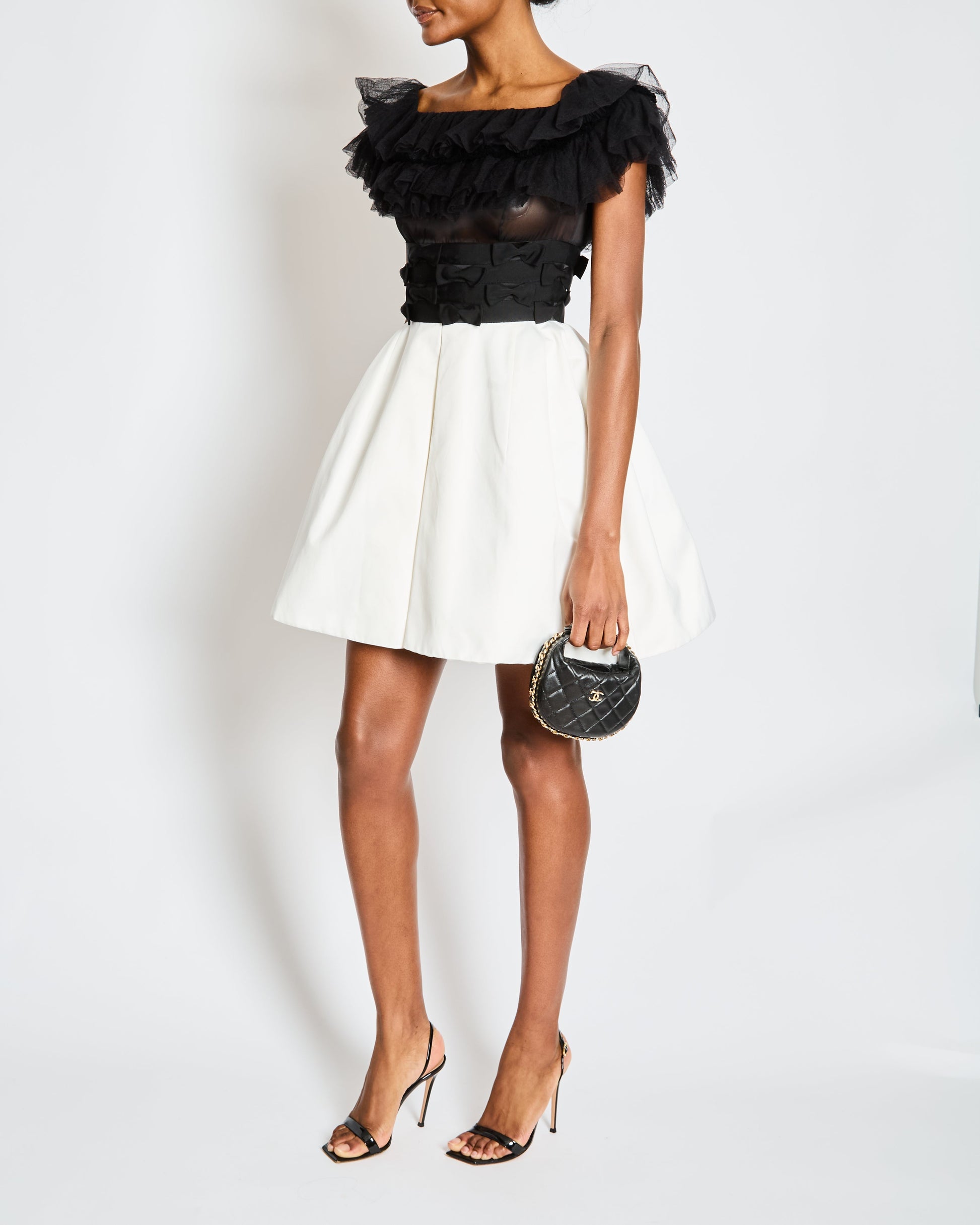 Chanel 20/S Black and White Ruffled Shoulder Bag - Rovelle Bags