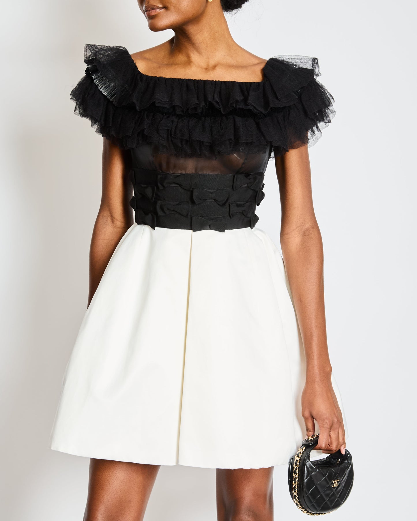 Chanel 20/S Black and White Ruffled Shoulder Bag - Rovelle Bags