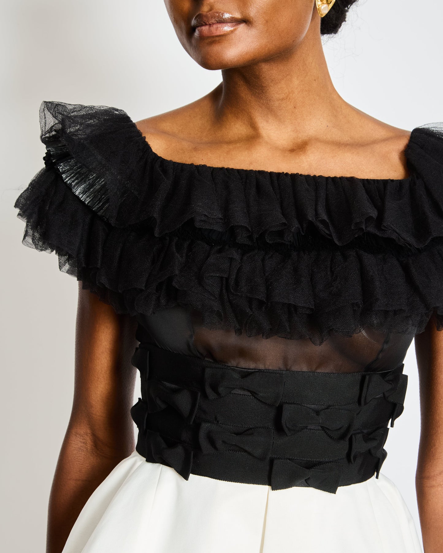 Chanel 20/S Black and White Ruffled Shoulder Bag - Rovelle Bags