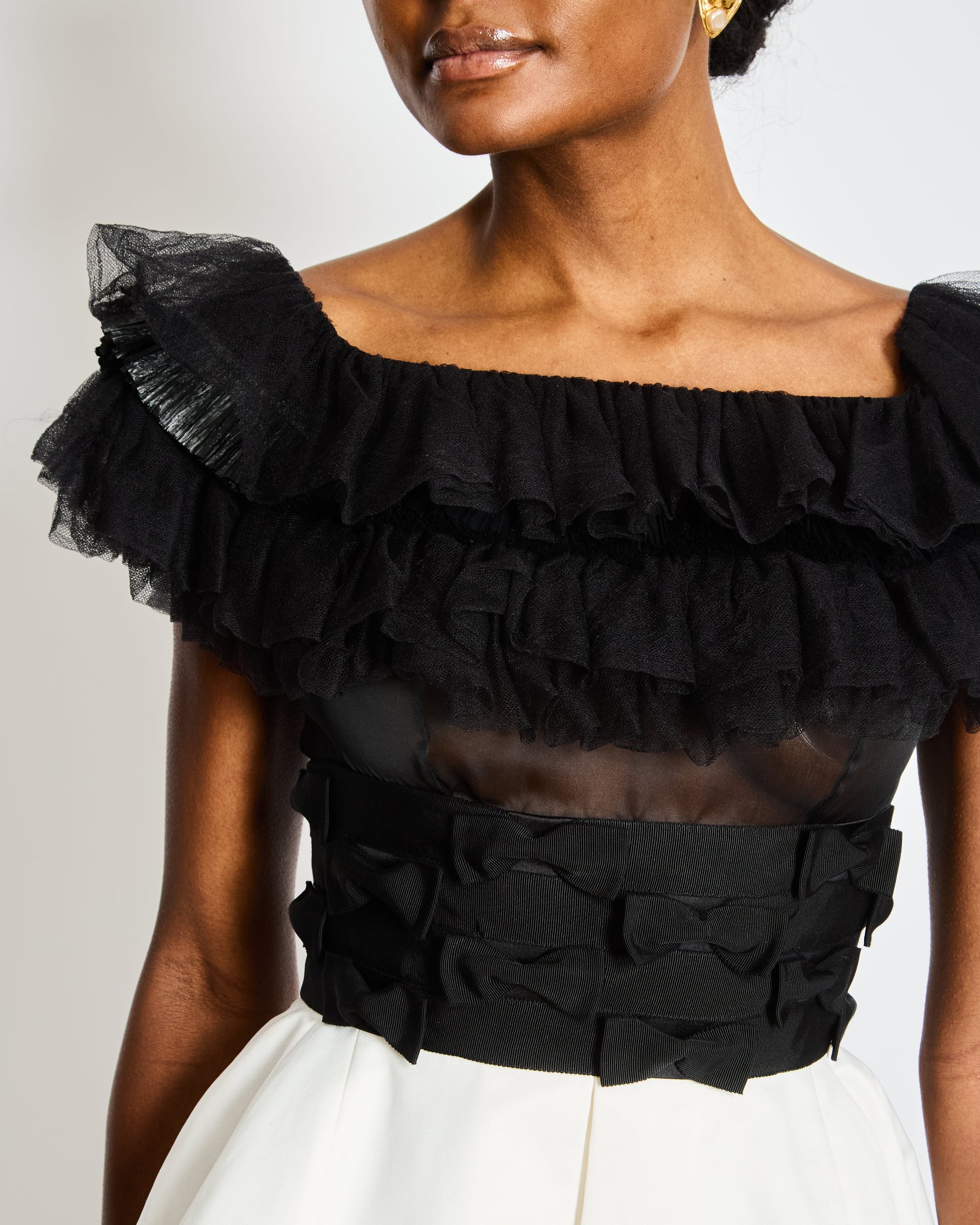 Chanel 20/S Black and White Ruffled Shoulder Bag - Rovelle Bags