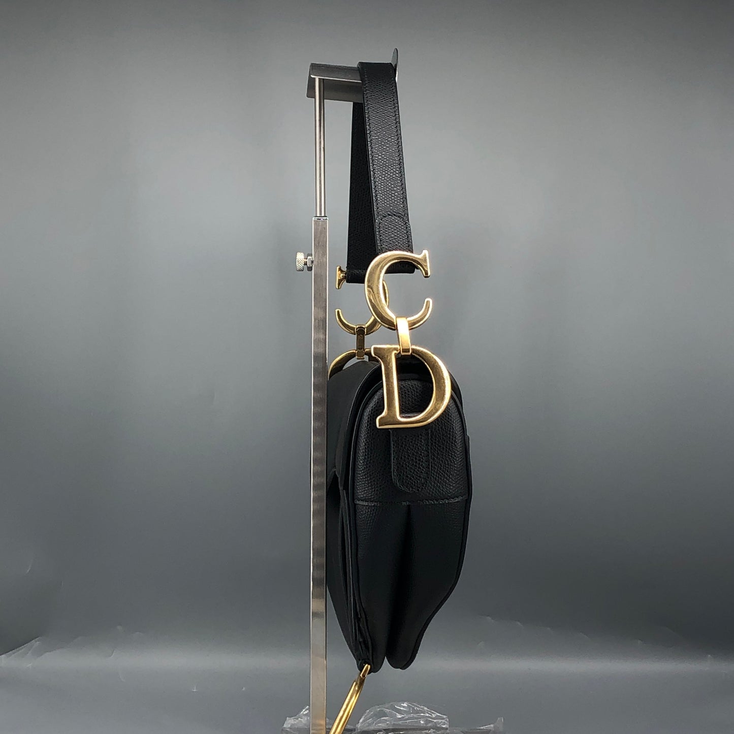 Christian Dior Saddle Medium Grained Calfskin Shoulder Bag Black + Extra Strap