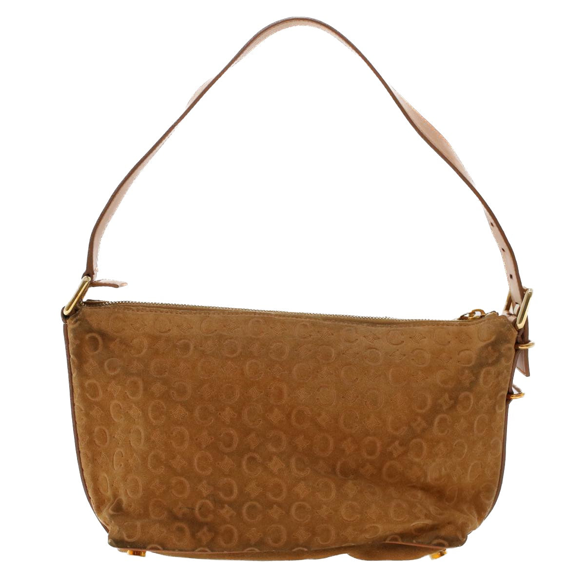 Luxury CELINE C Macadam Canvas Shoulder Bag Suede Leather Brown 47408