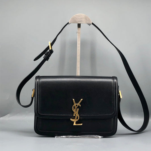 Saint Laurent Box Calfskin Solferino Satchel Bag Black