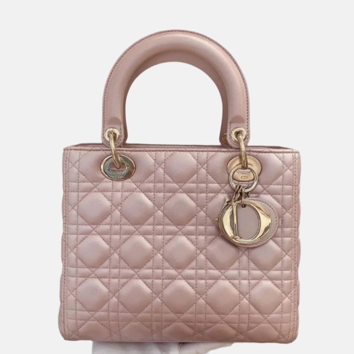 Lady Dior Medium Handbag Pearlescent Pink Cannage Leather Gold Hardware