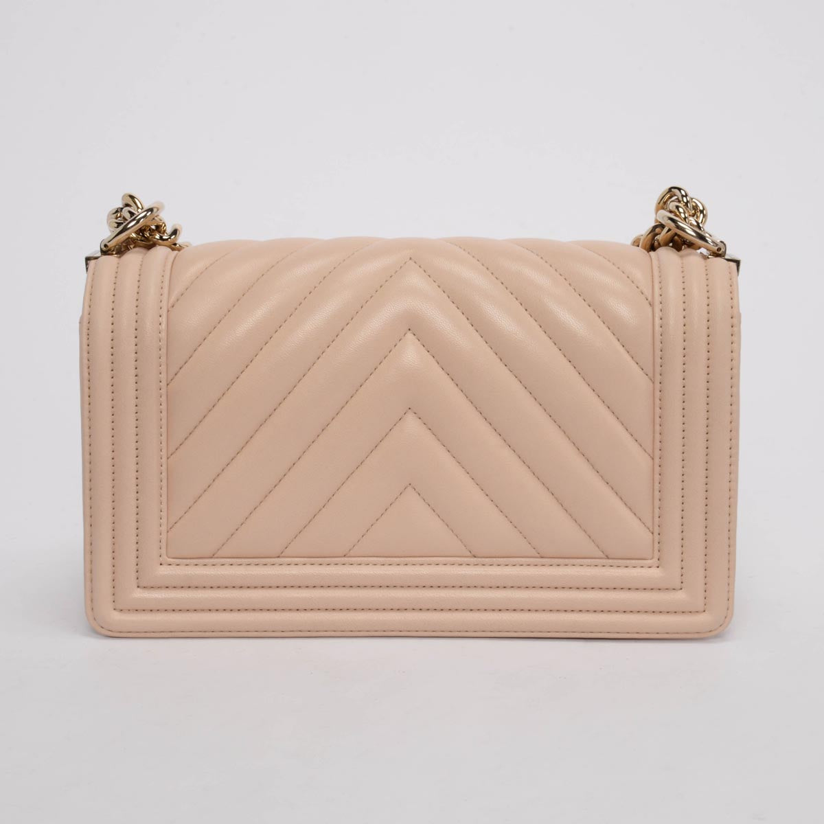 Chanel Beige Chevron Lambskin Old Medium Handbag - Rovelle Bags