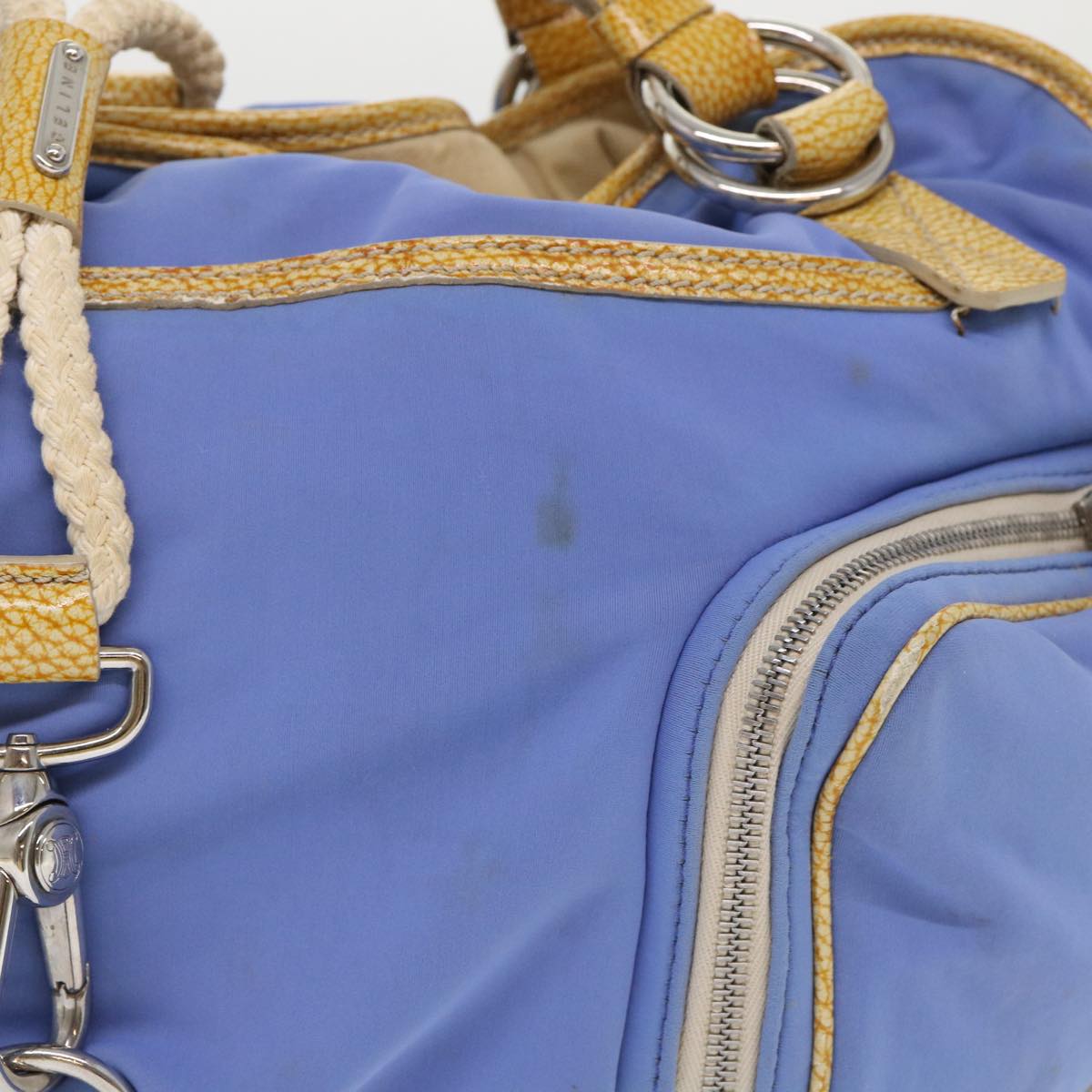 Luxury CELINE Boston Bag Nylon Blue Brown 48042