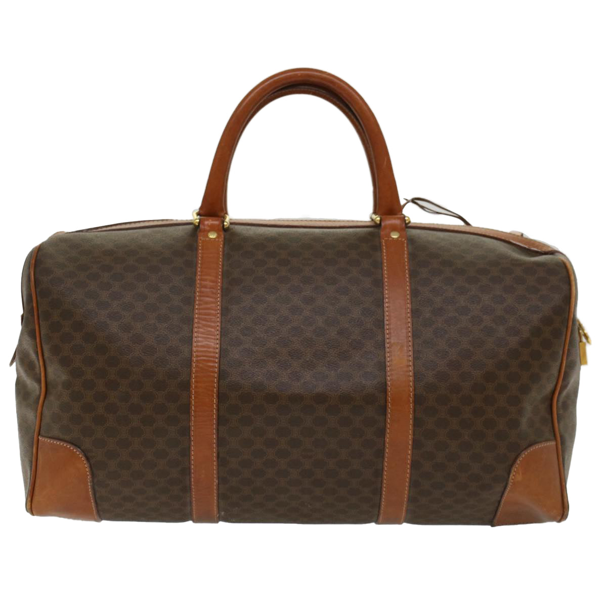 Luxury CELINE Macadam Canvas Boston Bag PVC Leather Brown 48168