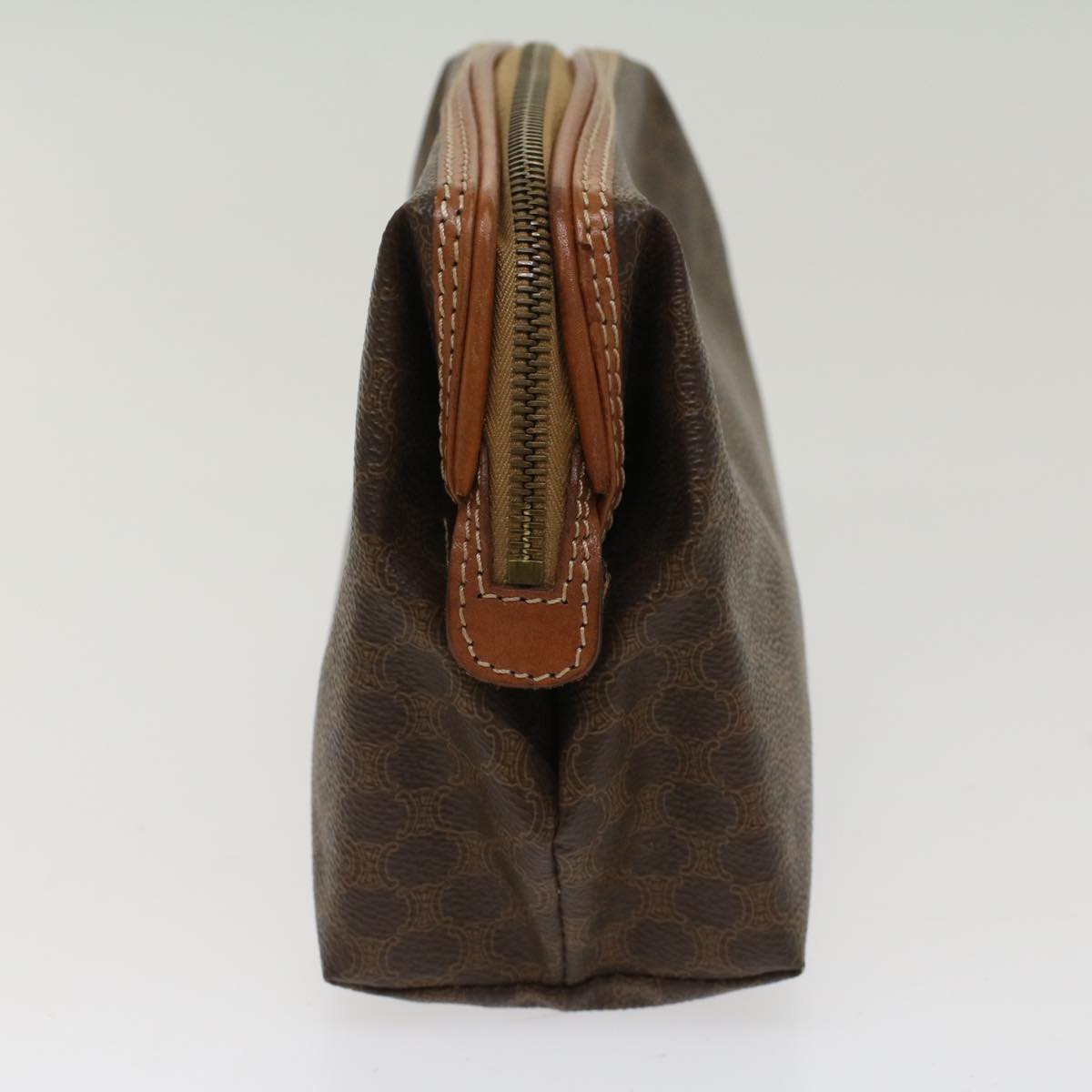 Luxury CELINE Macadam Canvas Pouch PVC Leather Brown 48169