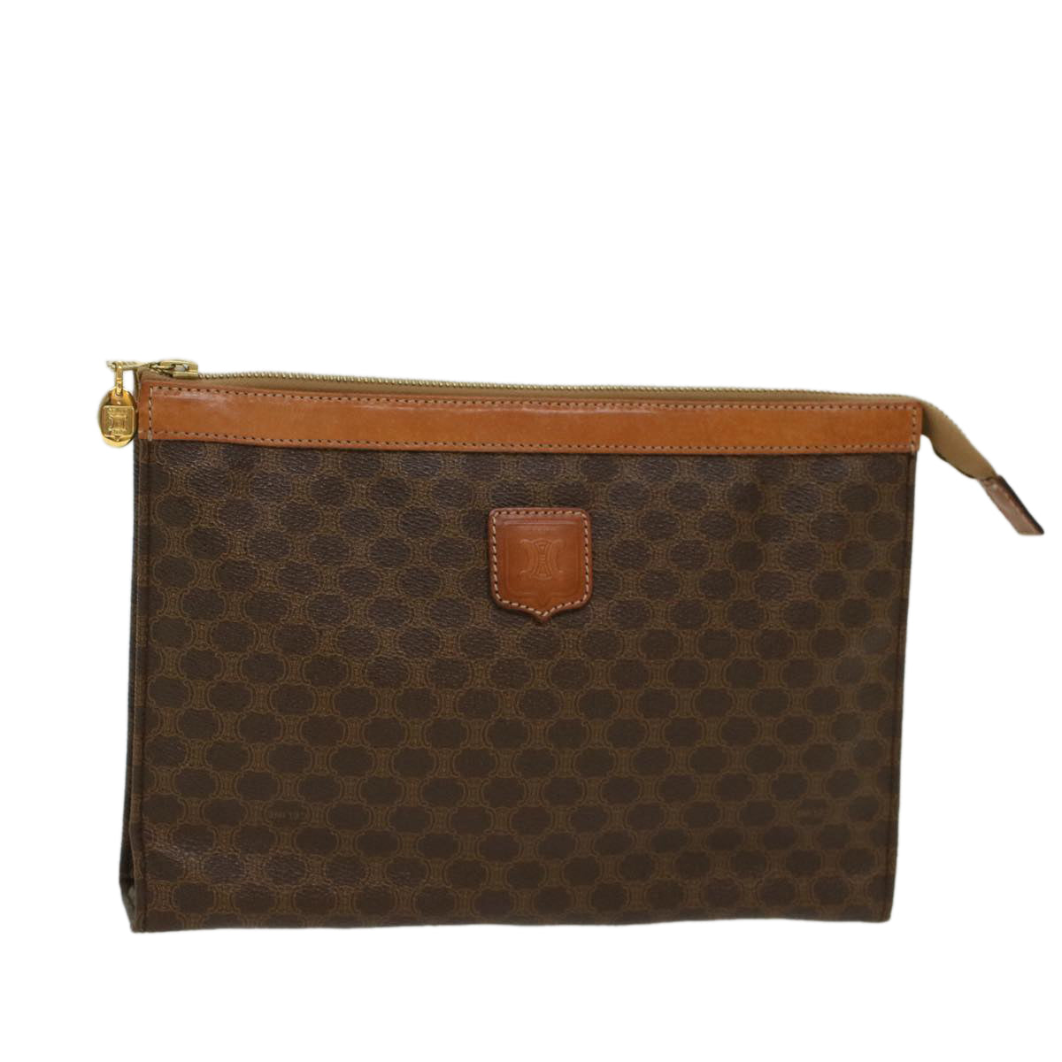 Luxury CELINE Macadam Canvas Clutch Bag PVC Leather Brown 48205
