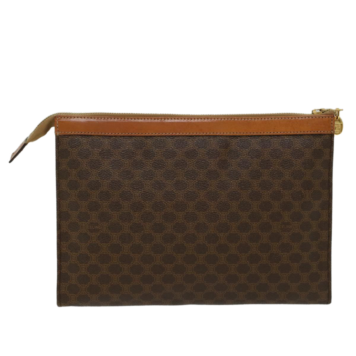 Luxury CELINE Macadam Canvas Clutch Bag PVC Leather Brown 48205