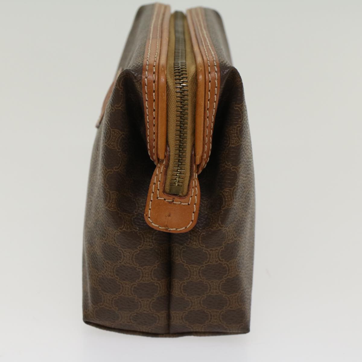 Luxury CELINE Macadam Canvas Pouch PVC Leather Brown 48216