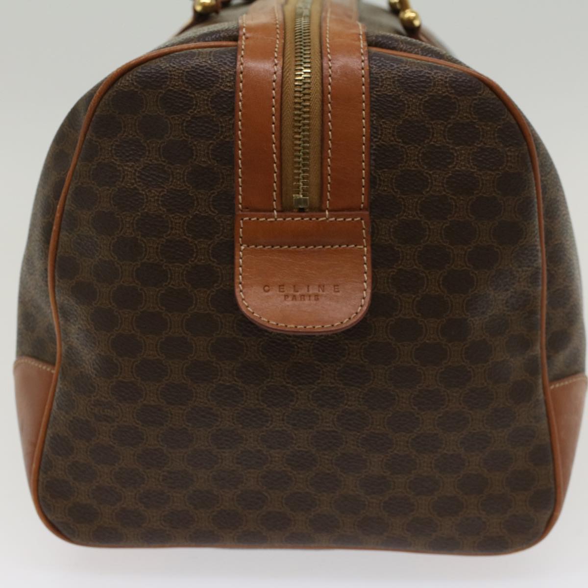 Luxury CELINE Macadam Canvas Boston Bag PVC Leather Brown 48230