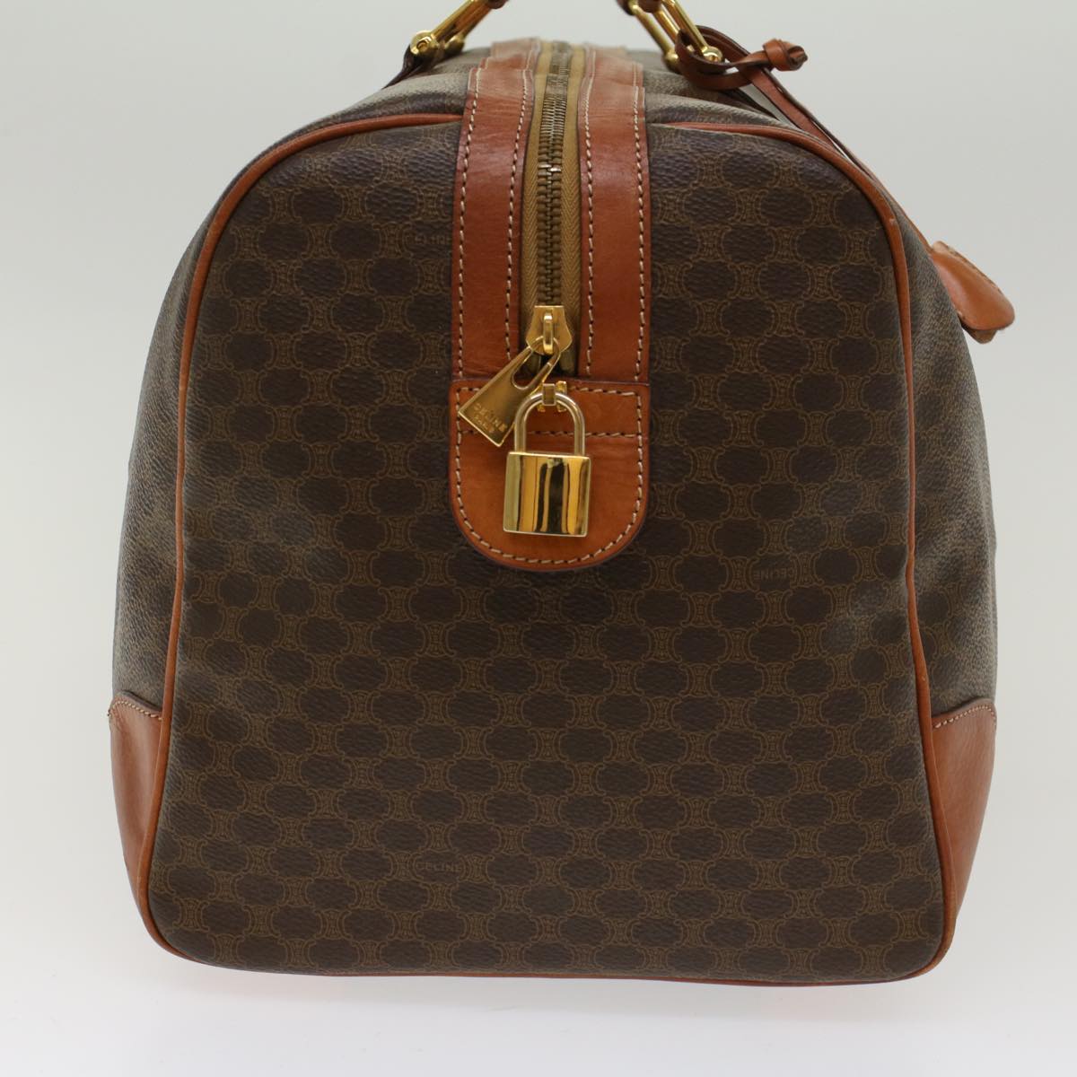 Luxury CELINE Macadam Canvas Boston Bag PVC Leather Brown 48316