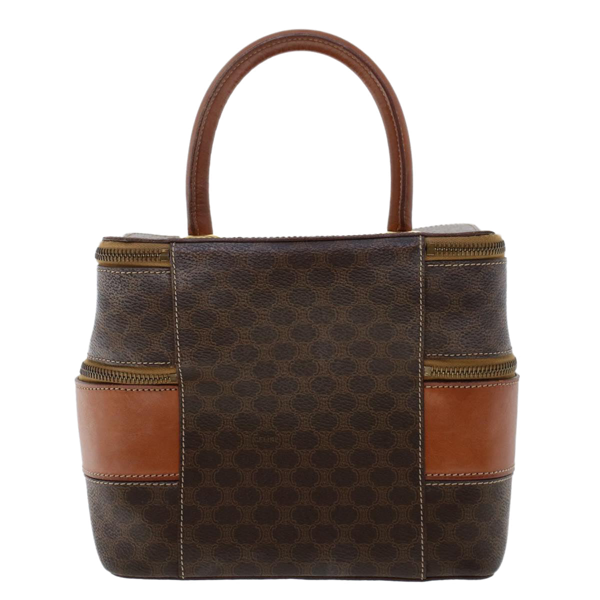 Luxury CELINE Macadam Canvas Vany Cosmetic Pouch PVC Leather Brown 48621