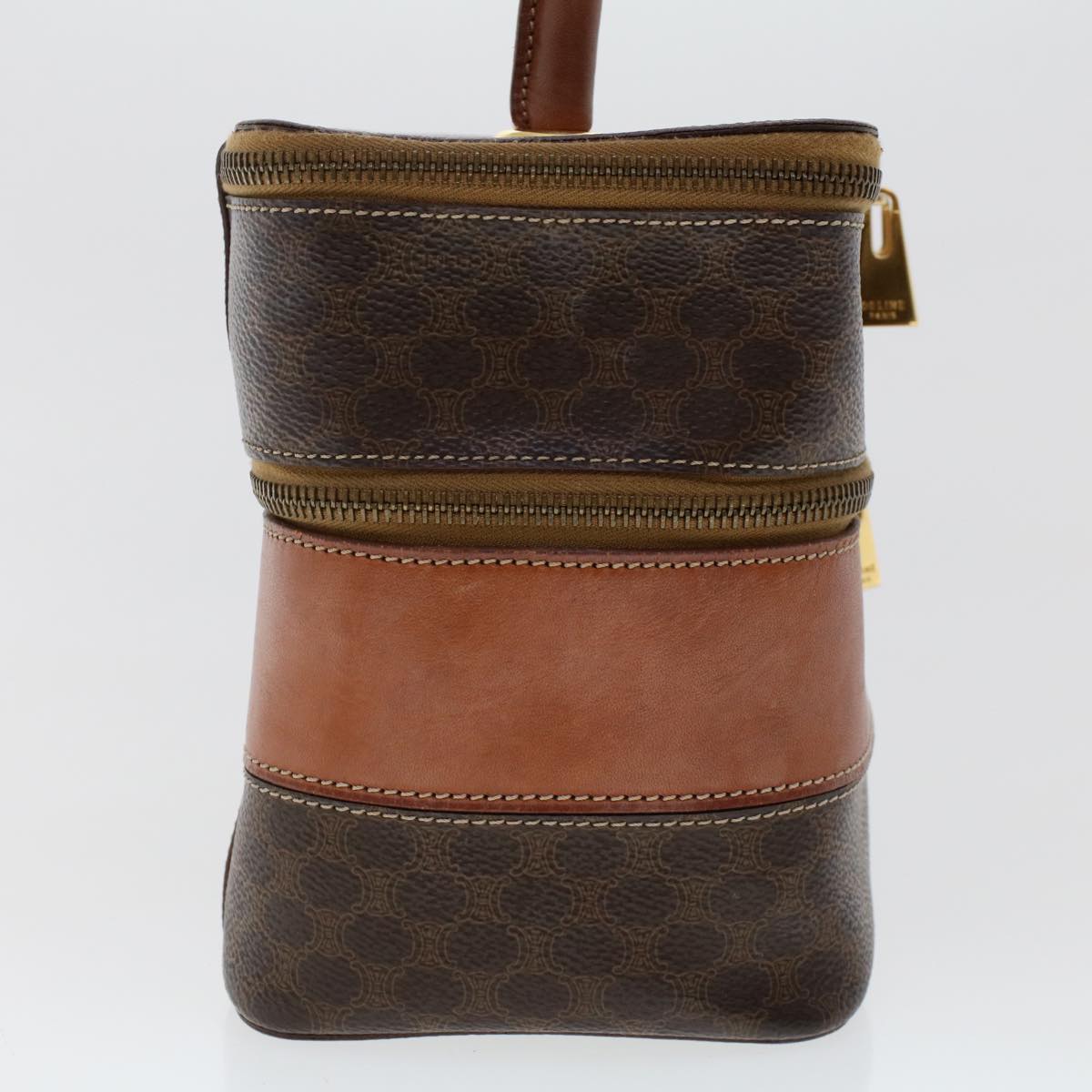 Luxury CELINE Macadam Canvas Vany Cosmetic Pouch PVC Leather Brown 48621