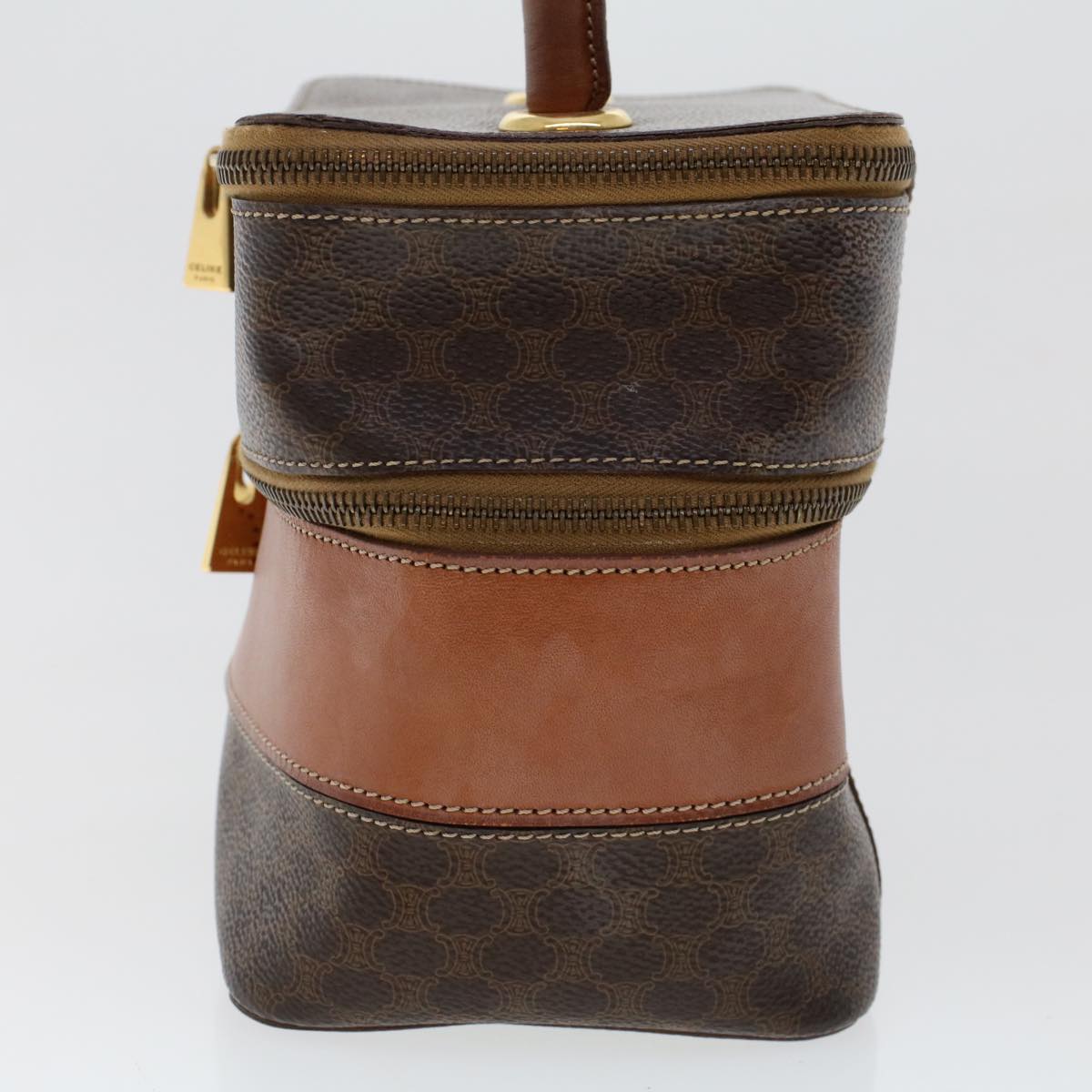 Luxury CELINE Macadam Canvas Vany Cosmetic Pouch PVC Leather Brown 48621