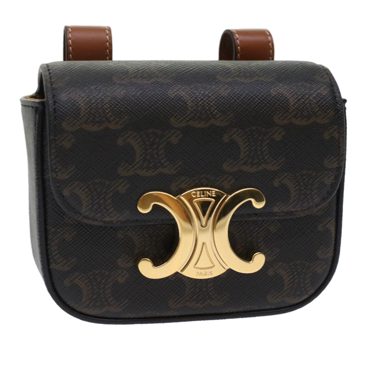Luxury CELINE Mini Triomphe Belt Bag Pouch Triomphe Black 49435A