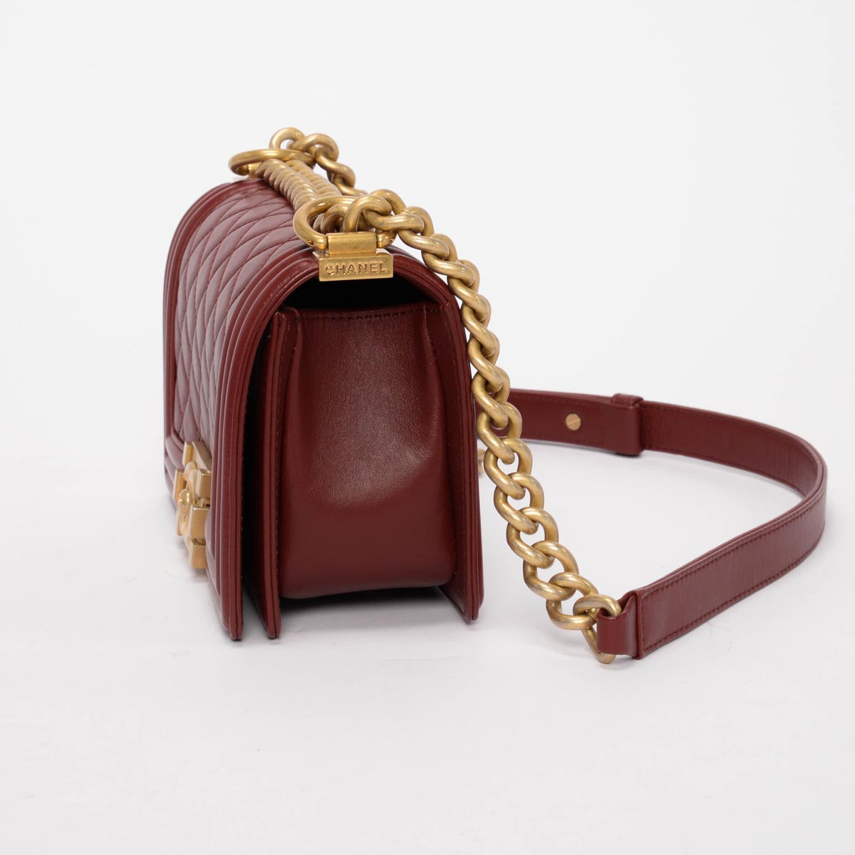 Chanel Burgundy Quilted Lambskin Small Boy Handbag - Rovelle Bags