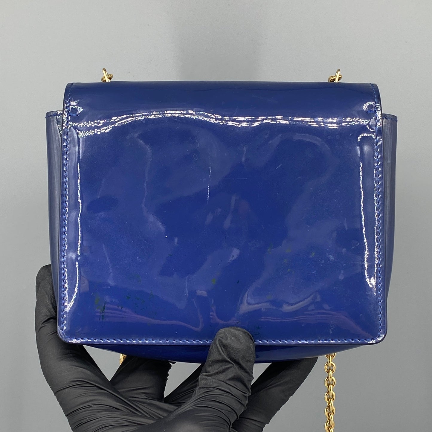 Salvatore Ferragamo Vara Bow Patent Leather Shoulder Bag Royal Blue