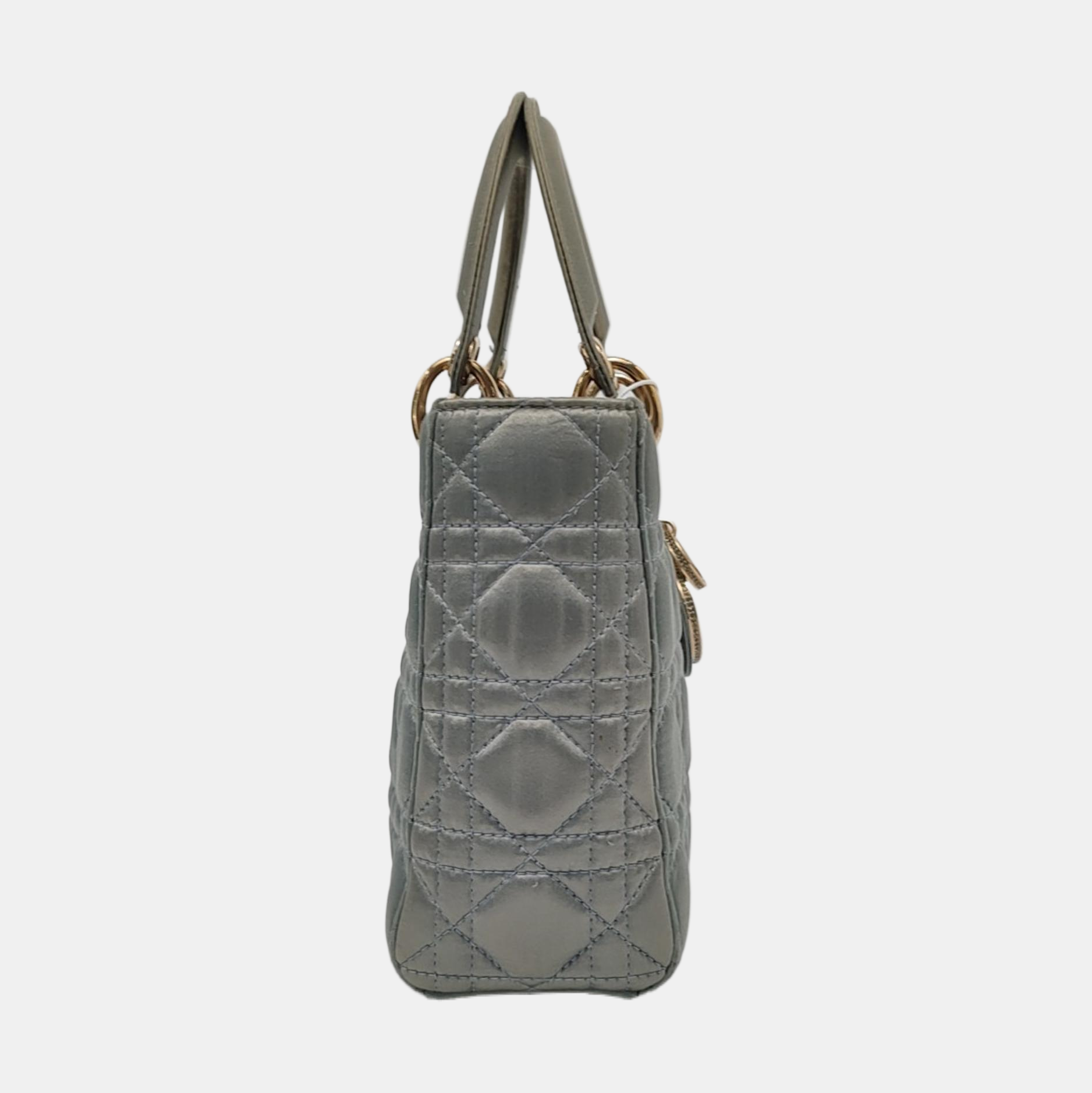 Lady Dior Small My AbcDior Grey Silk Handbag Crystal Charms
