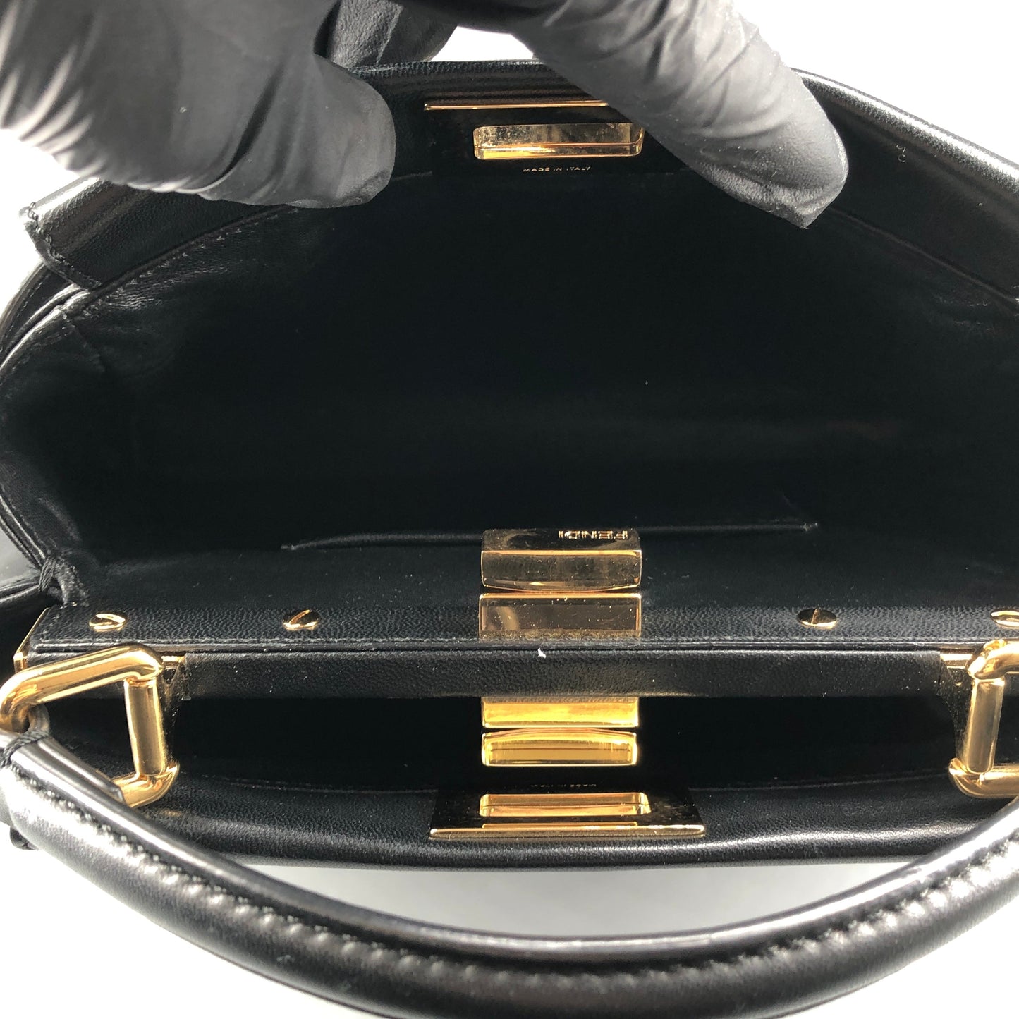 Fendi Mini Black Smooth Leather Peekaboo Handbag