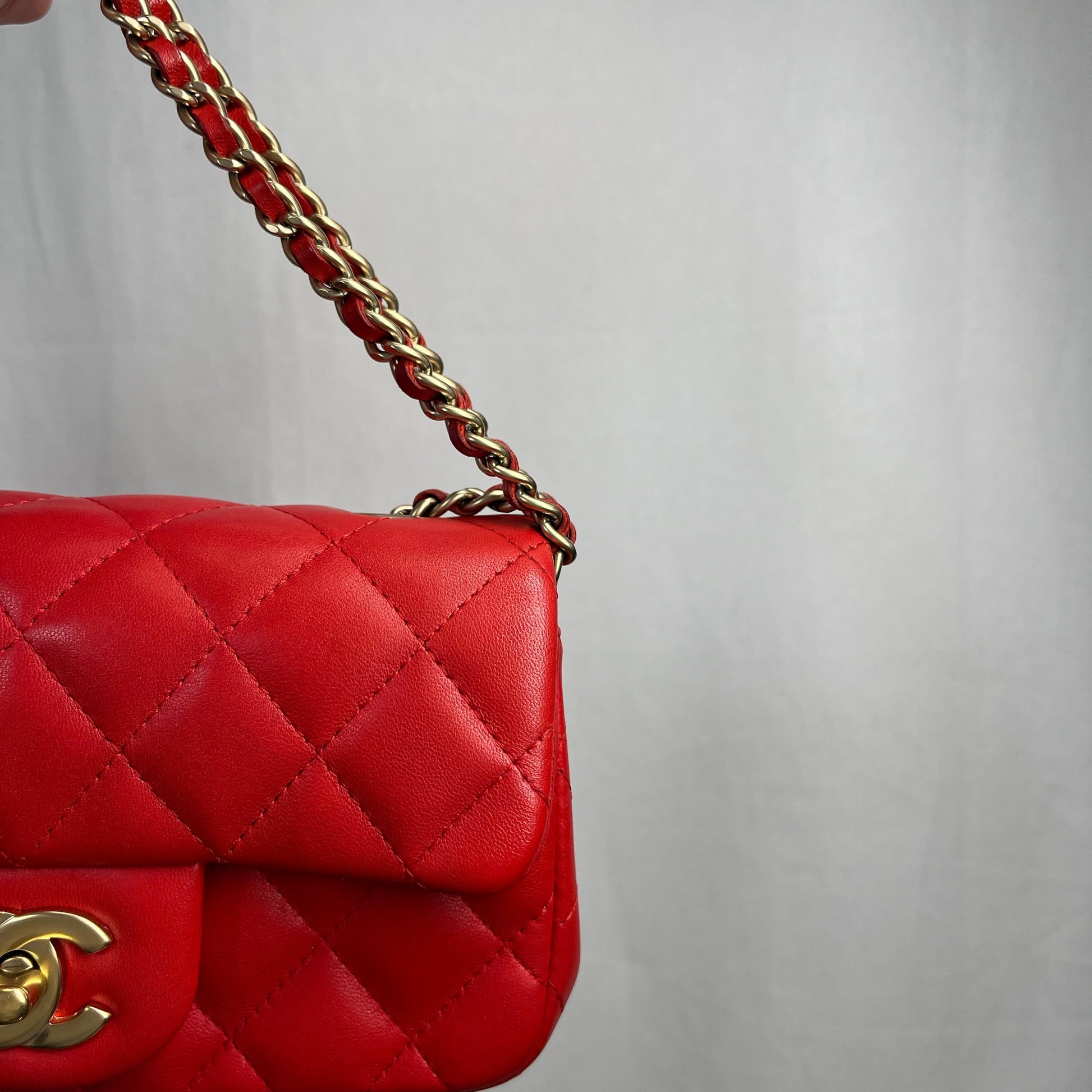 Chanel Red Lambskin Rectangle Shoulder Bag - Rovelle Bags