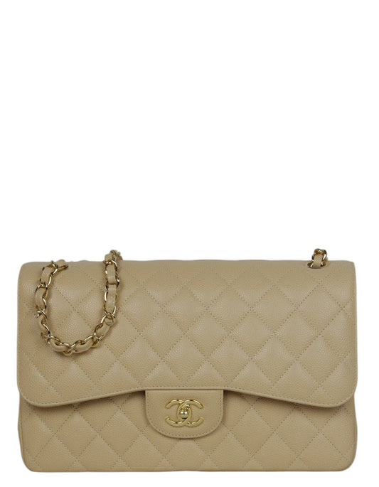 Chanel Beige Caviar Leather Double Flap Flap Bag - Rovelle Bags