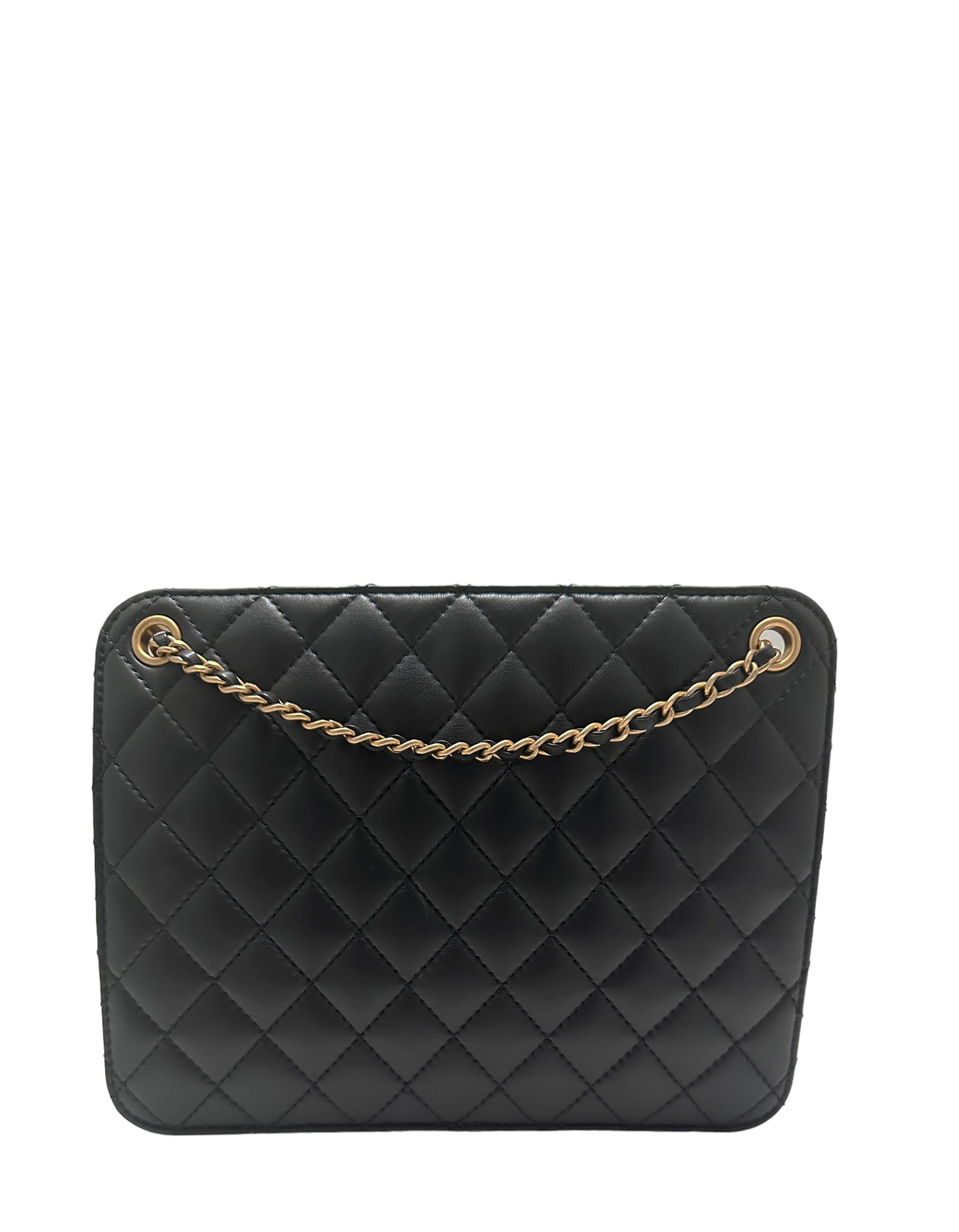 Chanel Black Calfskin Leather Quilted CC Tote Bag - Rovelle Bags