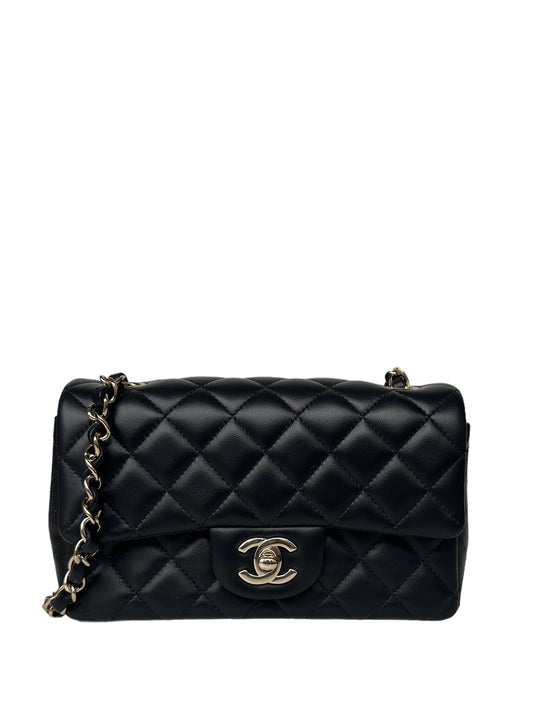 Chanel Black Lambskin Leather Quilted Rectangular Flap Bag - Rovelle Bags