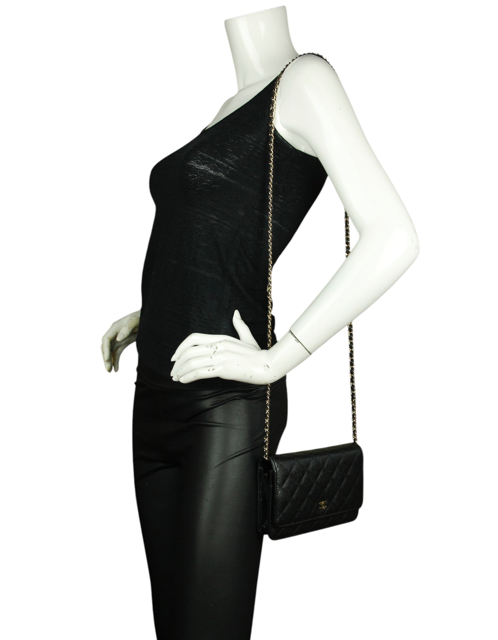 Chanel Black Caviar Leather WOC Wallet On Chain - Rovelle Bags