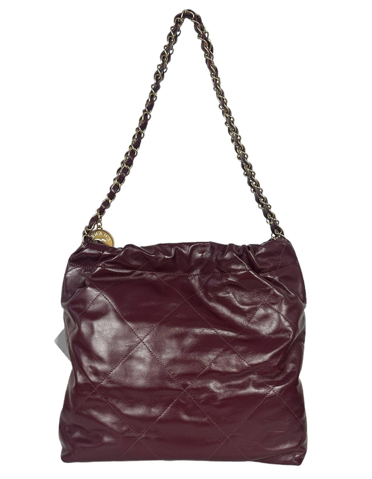 Chanel Burgundy Leather Quilted Chanel 22 Tote Bag - Rovelle Bags