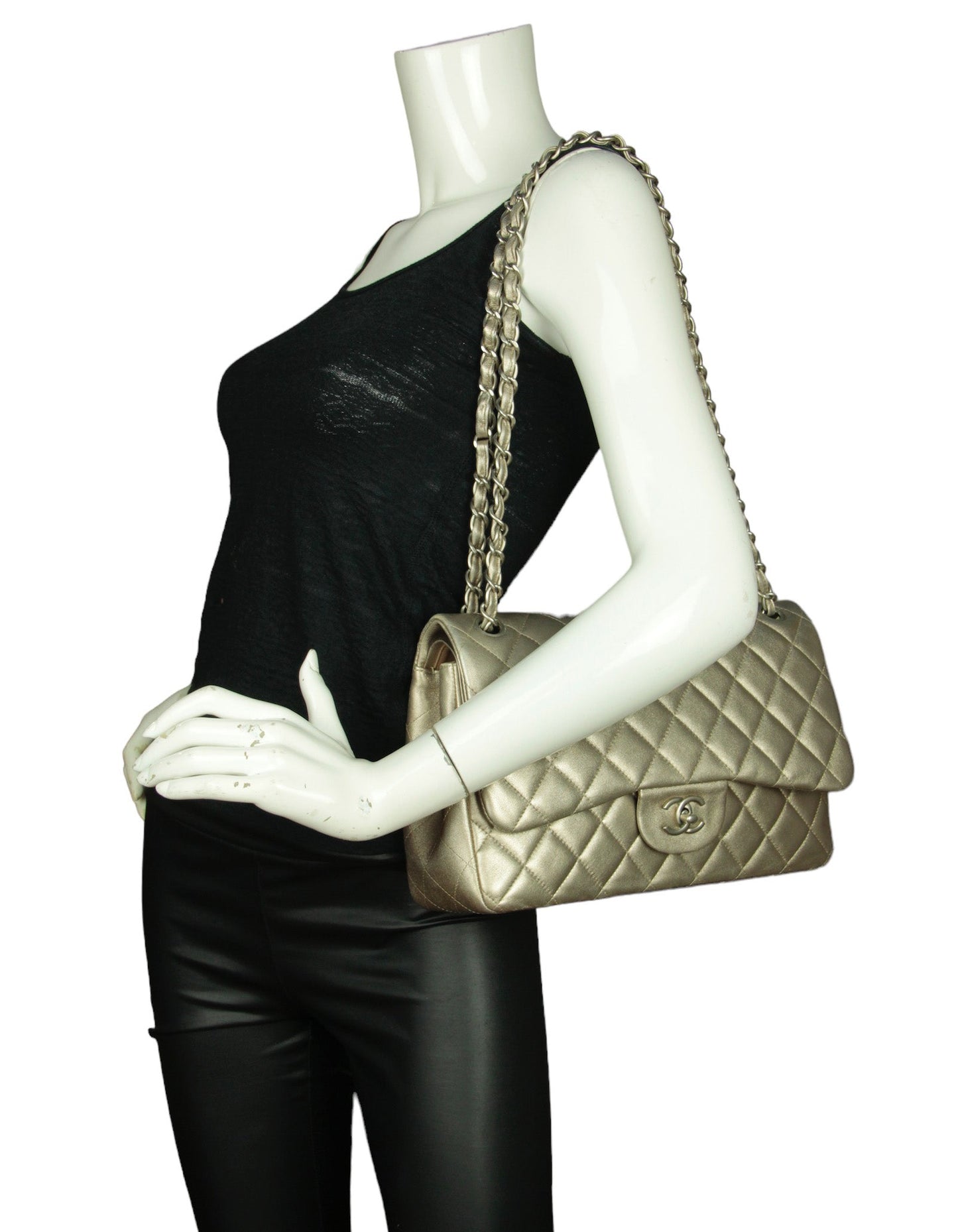 Chanel Gold Lambskin Double Flap Jumbo Flap Bag - Rovelle Bags