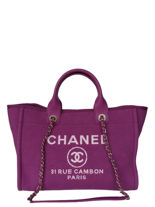 Chanel Mixed Fibers Magenta Small Deauville Tote Bag - Rovelle Bags