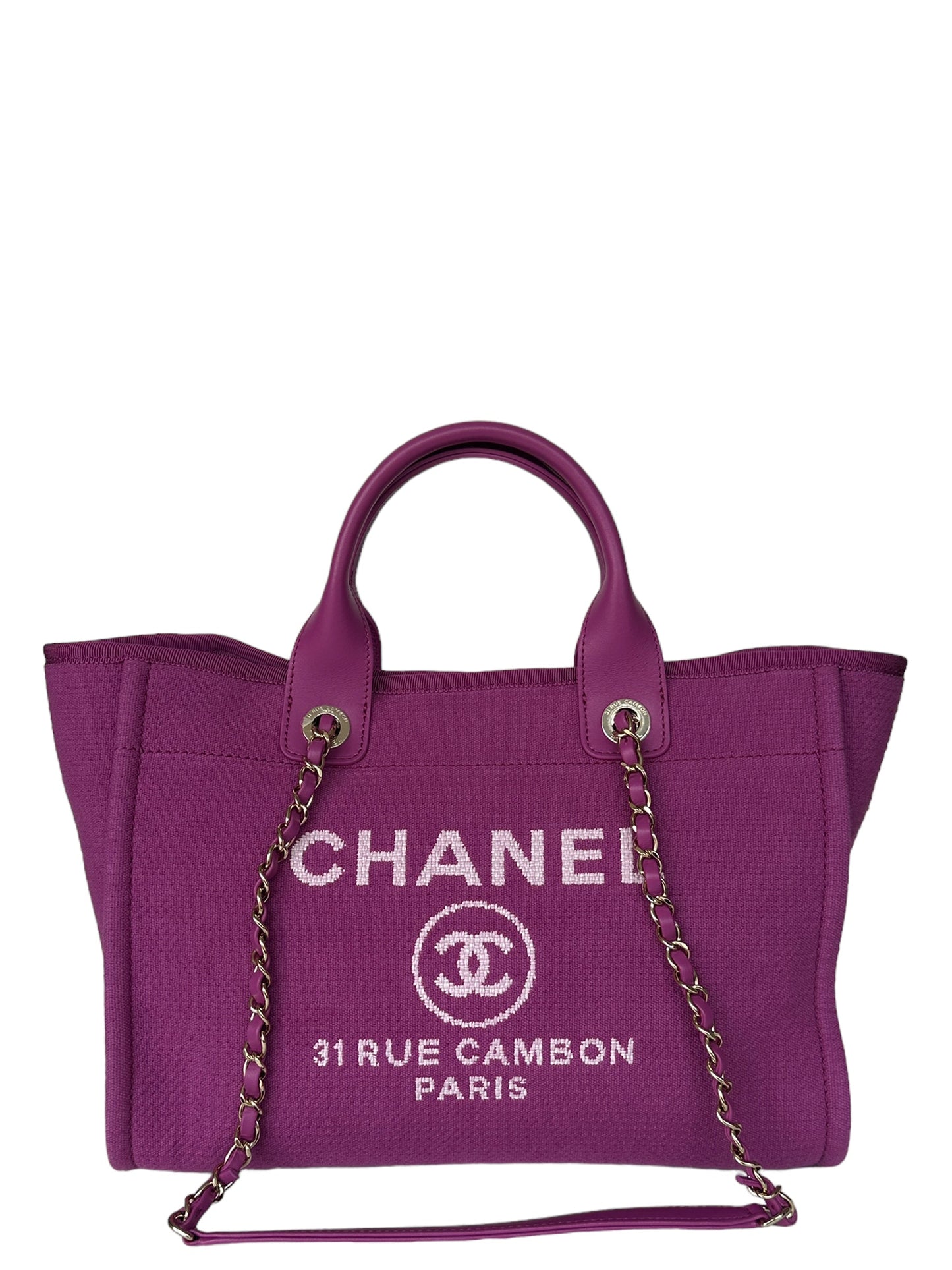 Chanel Mixed Fibers Magenta Small Deauville Tote Bag - Rovelle Bags