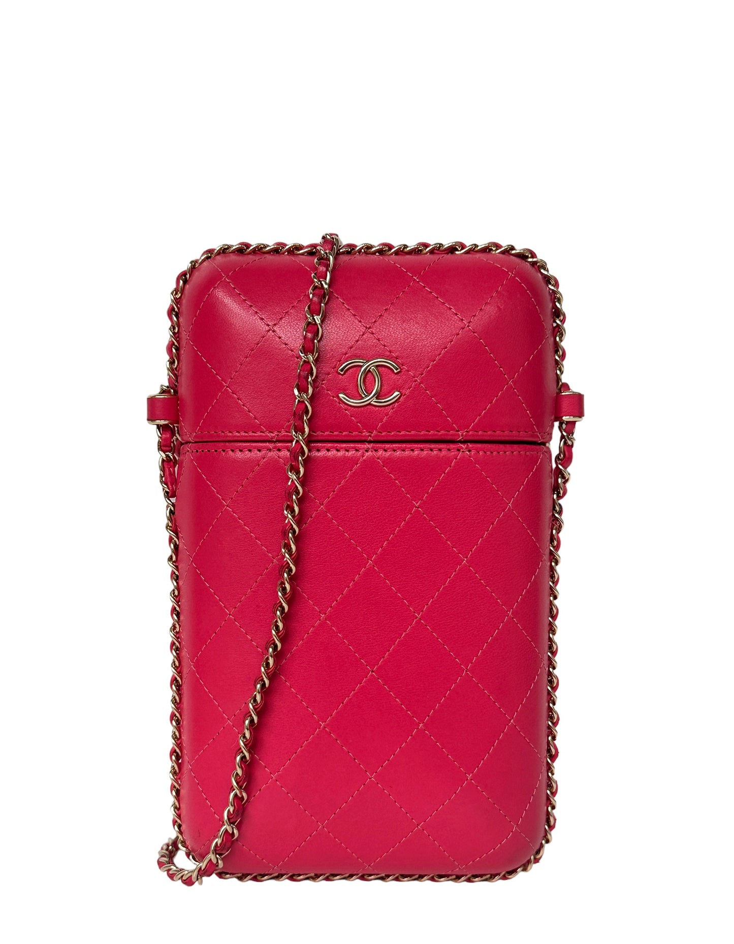 Chanel Pink Lambskin Chain Around Phone Crossbody Bag - Rovelle Bags