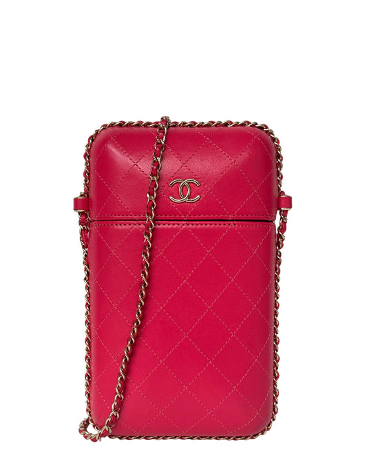 Chanel Pink Lambskin Chain Around Phone Crossbody Bag - Rovelle Bags