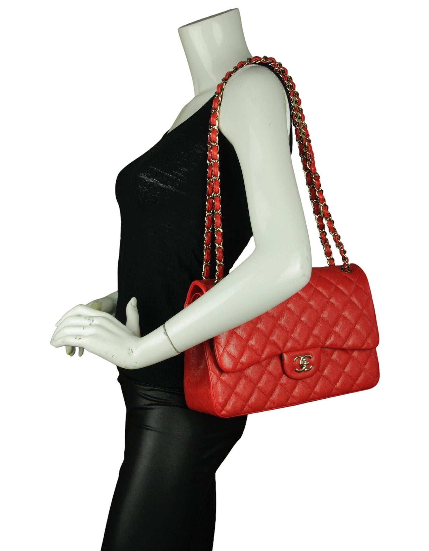 Chanel Red Caviar Leather Double Flap Flap Bag - Rovelle Bags