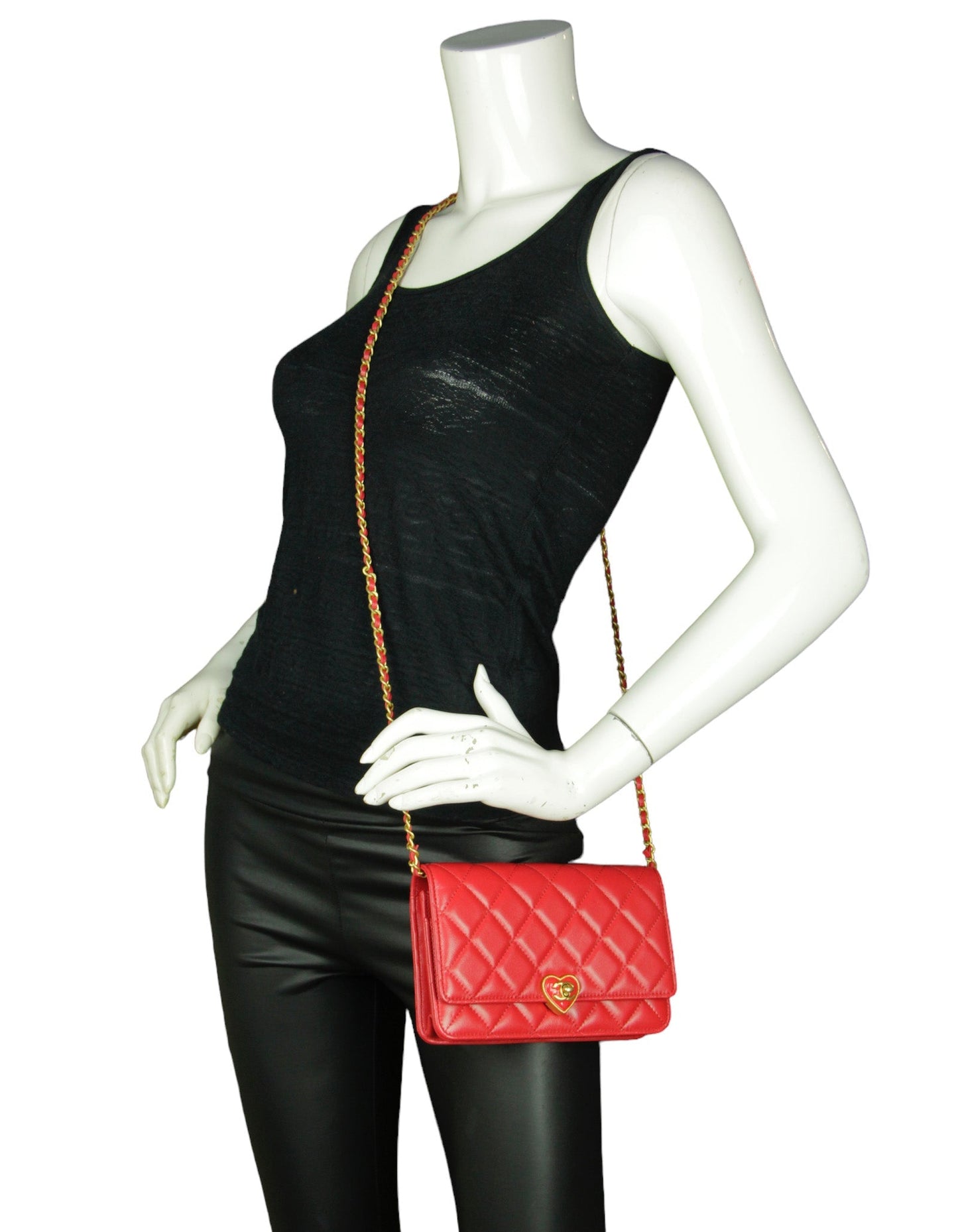Chanel NEW Red Lambskin CC Heart Crossbody Bag - Rovelle Bags