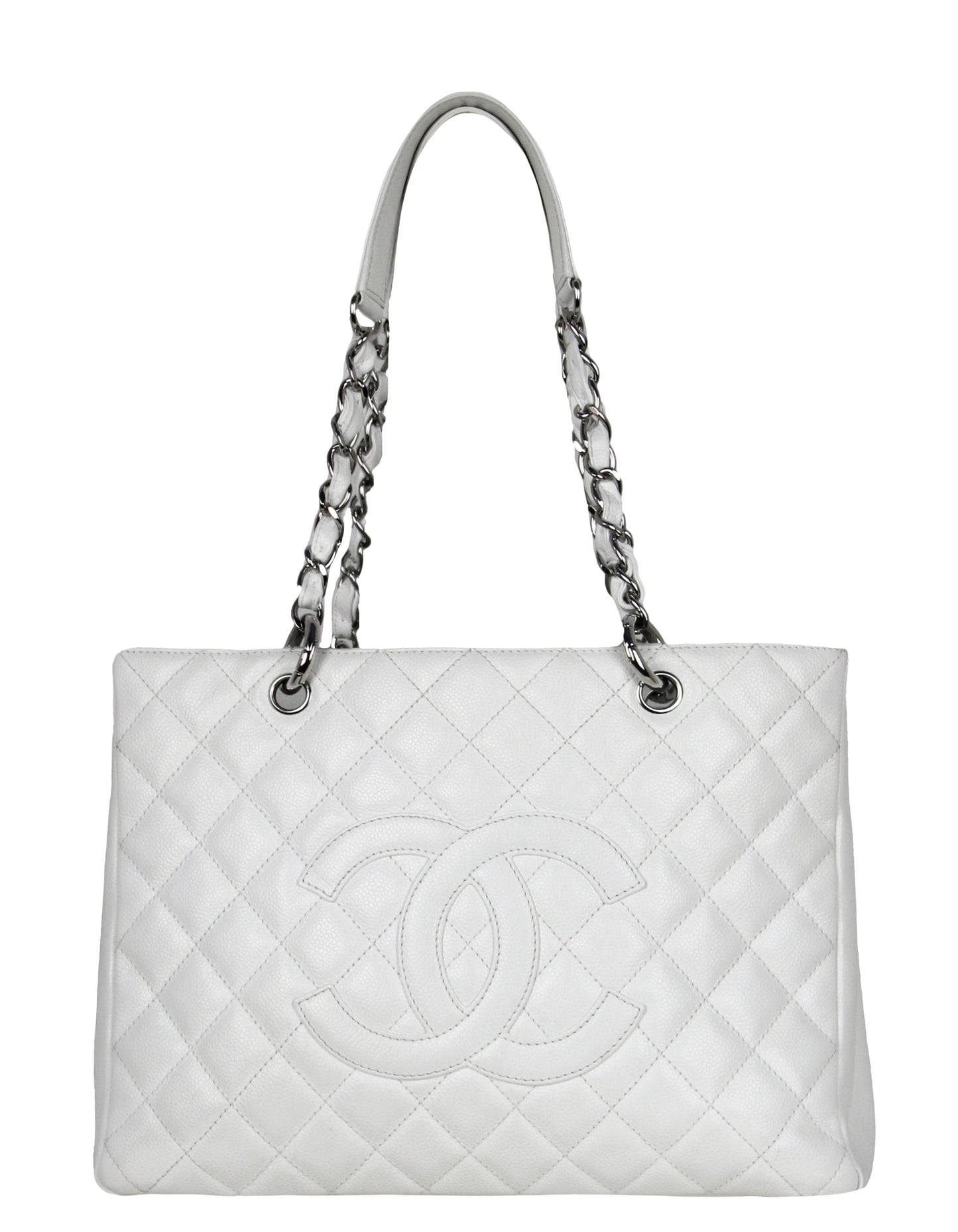 Chanel White Caviar Leather Quilted Grand Tote Bag - Rovelle Bags