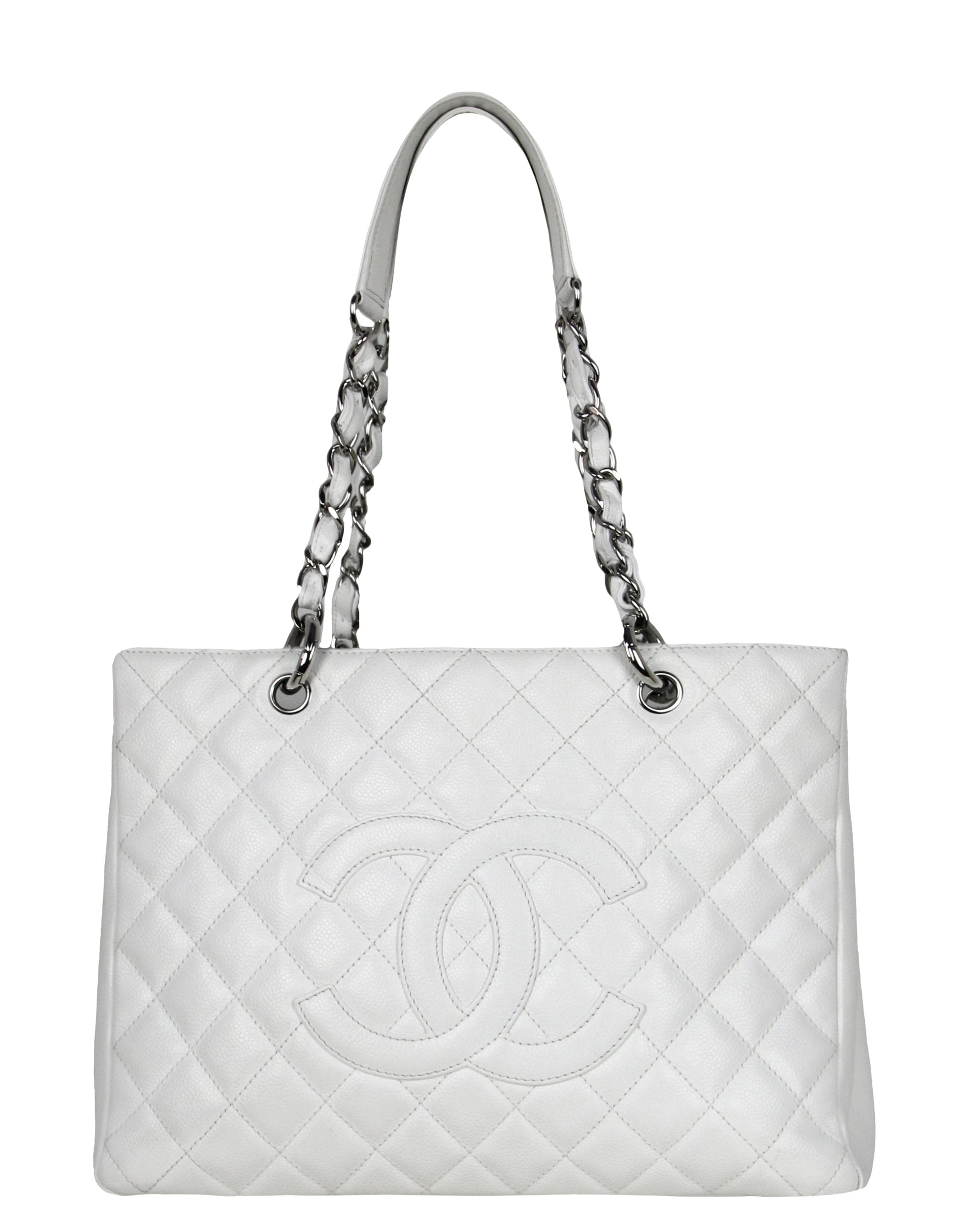 Chanel White Caviar Leather Quilted Grand Tote Bag - Rovelle Bags