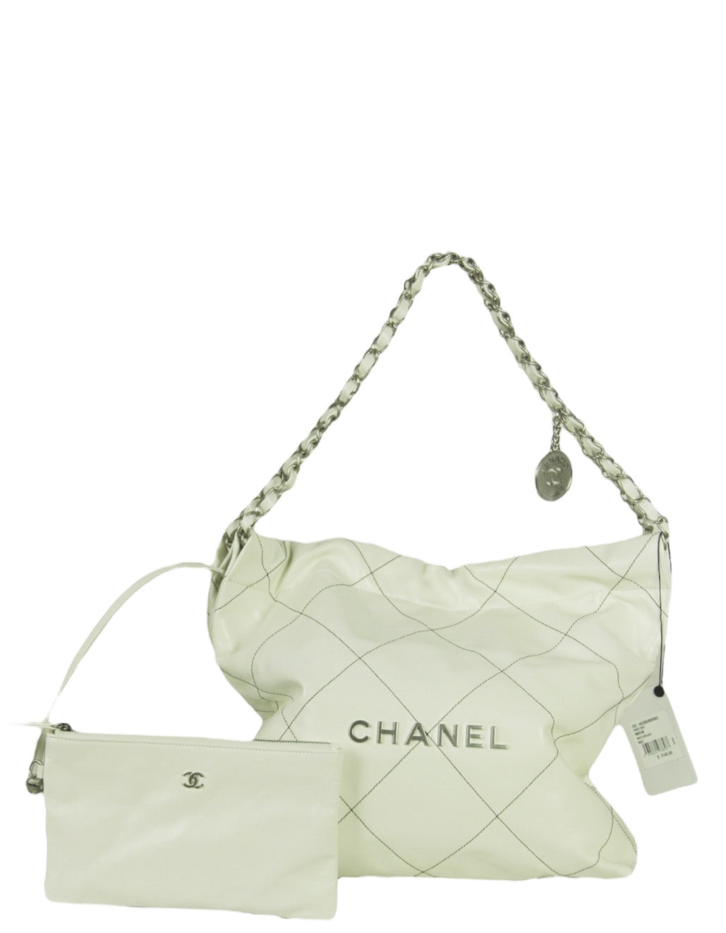 Chanel White Leather Quilted Chanel 22 Tote Bag - Rovelle Bags