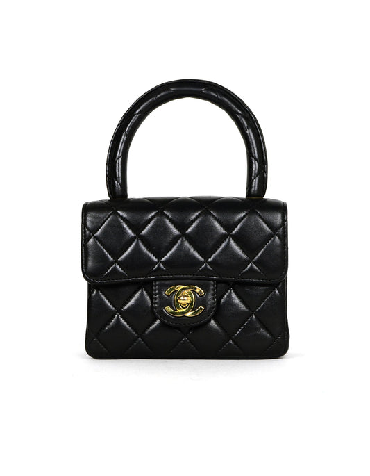Chanel '90s Black Lambskin Leather Quilted Flap Bag - Rovelle Bags