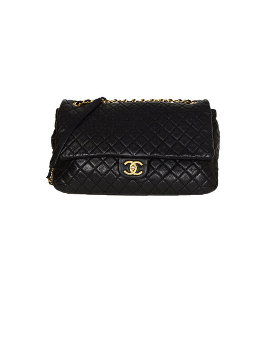 Chanel Black Calfskin Leather Airlines XXL Flap Bag - Rovelle Bags