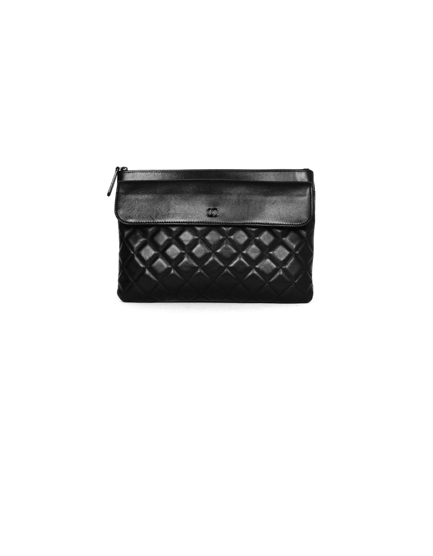 Chanel SO Black Lambskin Quilted Pouch Clutch Bag - Rovelle Bags