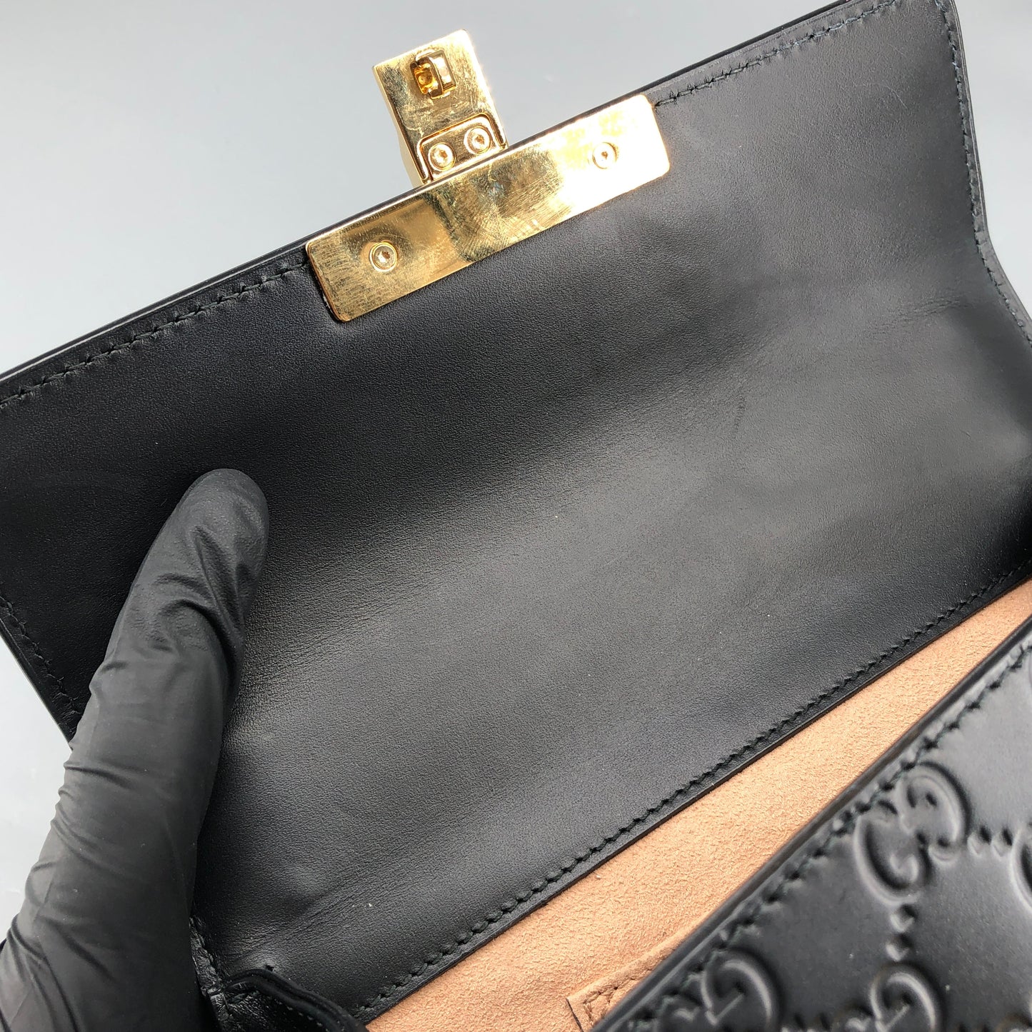 Gucci Black GG Embossed Leather Padlock Shoulder Bag